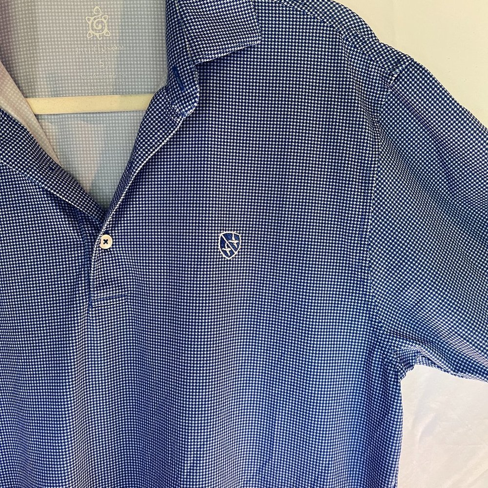 Blue and white herringbone Turtleson Medium Golf shirt
